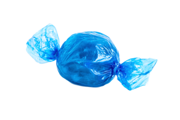 Blue wrapped candy isolated on transparent background, ready to eat