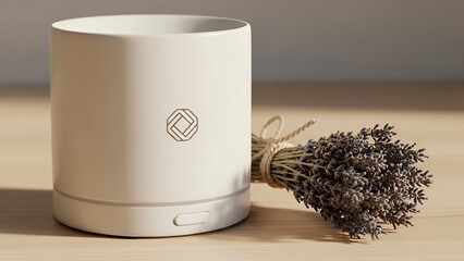 White diffuser with lavender on a wooden surface