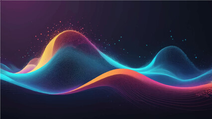 Abstract colorful wave background: dynamic neon fractal lines with a light flow effect