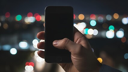 Person holding a smartphone at night with bokeh lights