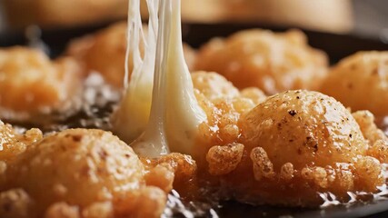 Delicious Fried Ravioli with Melted Cheese Pull A CloseUp Shot of Crispy Italian Appetizers Being Drizzled with Creamy Mozzarella Perfect for Food Blogs and Cooking Tutorials.