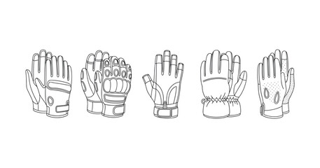 Obraz premium Set of five outline motorcycling gloves designs on white background