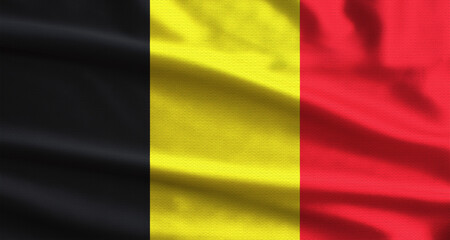 Close-up of the Belgium flag waving with fabric texture. Belgian flag waving with fabric texture