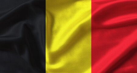 Close up of flag of Belgium with cloth texture. Belgian flag with fabric texture waving