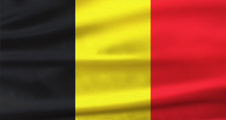 Belgian flag with fabric texture waving. Close up of Belgium flag with cloth texture