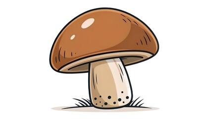 Brown mushroom cap clipart, rounded shape, minimal shading, bold vector outline, transparent background