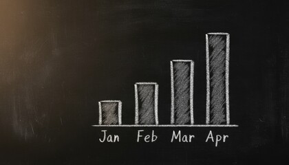 Hand drawn chalk bar chart for months jan to apr illustrates small business growth planning financial education and quarterly goal tracking on a blackboard