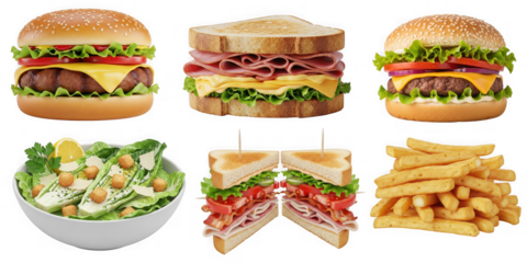 Delicious fast food assortment isolated on transparent background