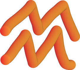 Orange zodiac sign aquarius symbol on white background