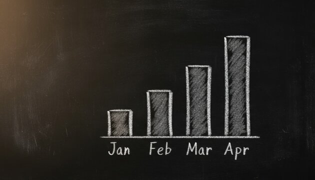 Hand drawn chalk bar chart for months jan to apr illustrates small business growth planning financial education and quarterly goal tracking on a blackboard