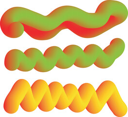 Three abstract colorful fluid shapes in a wavy and coiled pattern