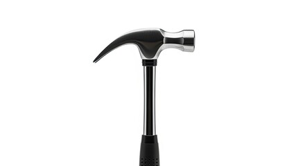 Sleek steel hammer with a black handle on a white background.