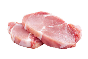 Two fresh raw pork chops isolated on transparent background