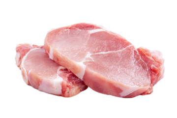 Two fresh raw pork chops isolated on transparent background