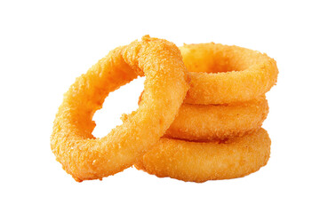Stack of crispy onion rings isolated on transparent background