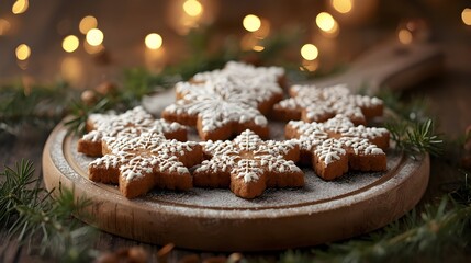 Rustic Gingerbread Cookie Display with Warm Holiday Glow