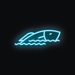 Neon blue fish is swimming in stylized ocean waves in this illustration