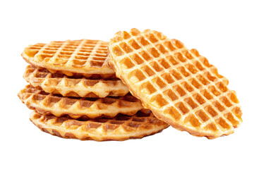 Stack of delicious waffles isolated on transparent background, ready to eat