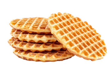 Stack of delicious waffles isolated on transparent background, ready to eat