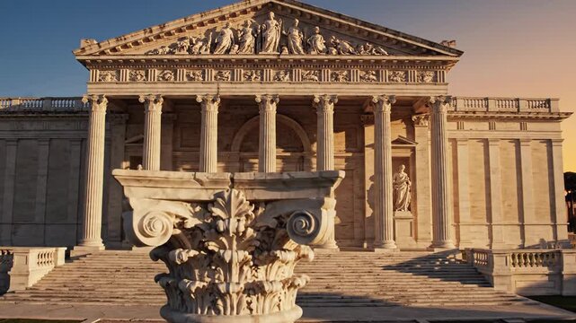 Classical architecture grand building facade ionic column detail sunlight exterior