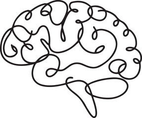 Continuous one line drawing of human brain. Hand drawn minimalism style, brain line art vector illustration. one line Icon drawing
