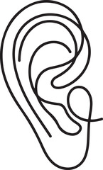 Ear one line drawing and isolated continuous outline vector illustration icon. one line Icon drawing