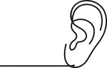 Ear one line drawing and isolated continuous outline vector illustration icon. one line Icon drawing