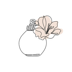 Minimalist one line perfume bottle with flower. Vector illustration for fashion, beauty, cosmetics, branding, lifestyle design projects.