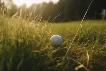 Golf club and ball in grass