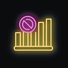 Neon sign representing stagnation with forbidden symbol above bars, concept of economic crisis