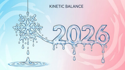 Ice snowflake melting into the year twenty twenty six against a pastel swirl background art concept silhouette