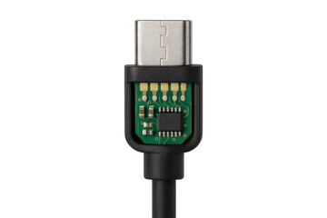 Usb-c cable connector showing internal circuit board technology