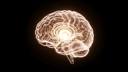 Human brain glowing with neural network activity, perfect for neuroscience, AI, or medical technology concepts, spark innovation and understanding today