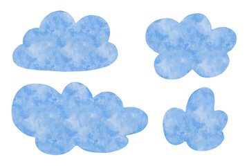 Set of decorative blue clouds. Vector graphics.