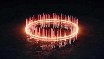 Burning fire and flames of an orange-red hot blaze illuminating the dark black night space