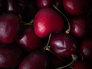 Top view fresh cherries close-up. Cherries as background