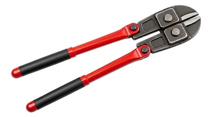 Heavy-duty red bolt cutters with black grips.