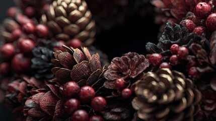 Christmas wreath made of pinecones and berries,