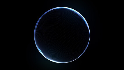 Abstract technology sphere of glowing particle waves and lines. Futuristic energy background, information technologies, big data. Dynamic 3d sphere and orb. Global virtualization, internet, AI