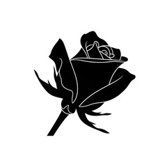 Elegant black silhouette of a rose bud with detailed petals