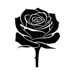 Elegant black silhouette of a rose with a stem