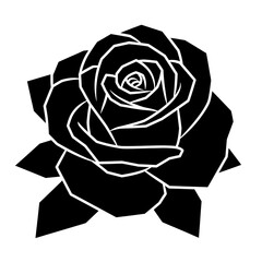 Bold black silhouette of a blooming rose flower