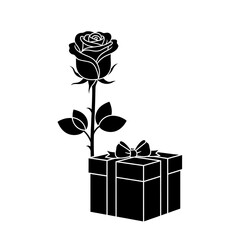 Elegant silhouette of a rose emerging from a gift box