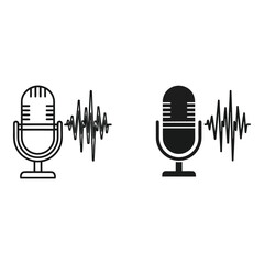 Two microphone icons with sound waves representing audio recording