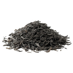 A Close-Up View of Dried Black Tea Leaves Piled Generously in a Mound Highlighting Their Unique Texture and Color on Transparent Background