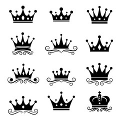 Royal luxury crown vector icons set, collection of heraldic king and queen symbols design