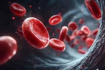 Red blood cells flow through a human vein, illustrating the circulatory system in action with detailed textures