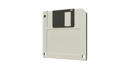 Close up view of a beige floppy disk with a black sliding cover on a black background plain shot
