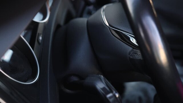 Process of professionally adjusting special automobile steering column. Object performs small sharp movements to achieve optimal position and stabilize control system of vehicle