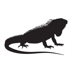 Fototapeta premium Black silhouette of an iguana vector illustration of a reptile isolated on white background